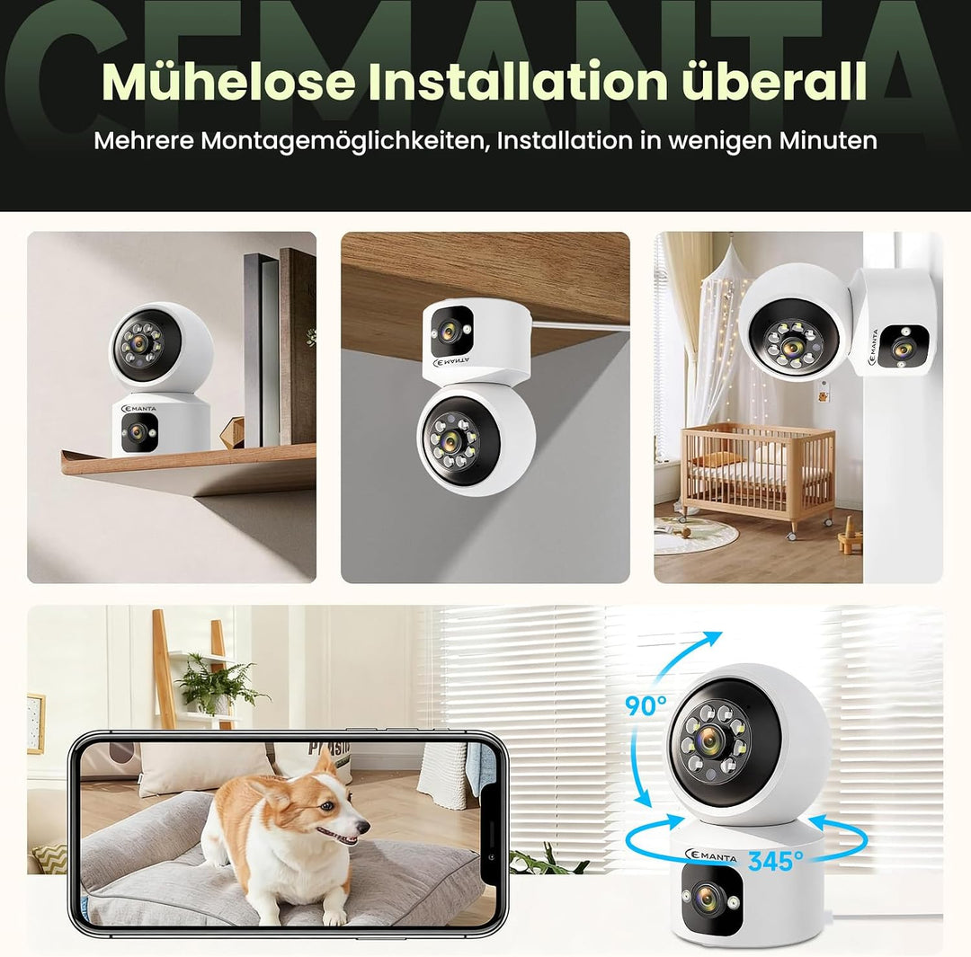 4MP Überwachungskamera für den Innenbereich, Kein Abonnement, 2,4/5GHz WLAN, 360° PTZ, Zwei-Wege-Aud