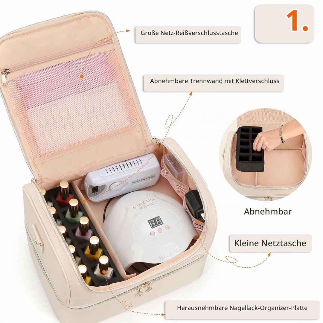 Nagellack Aufbewahrung, Doppelschicht Nagellack Organizer Tasche, Reise Aufbewahrungsbox für 45 Flas