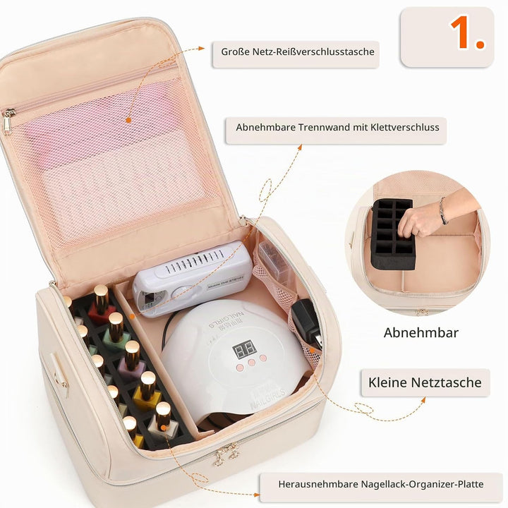Nagellack Aufbewahrung, Doppelschicht Nagellack Organizer Tasche, Reise Aufbewahrungsbox für 45 Flas
