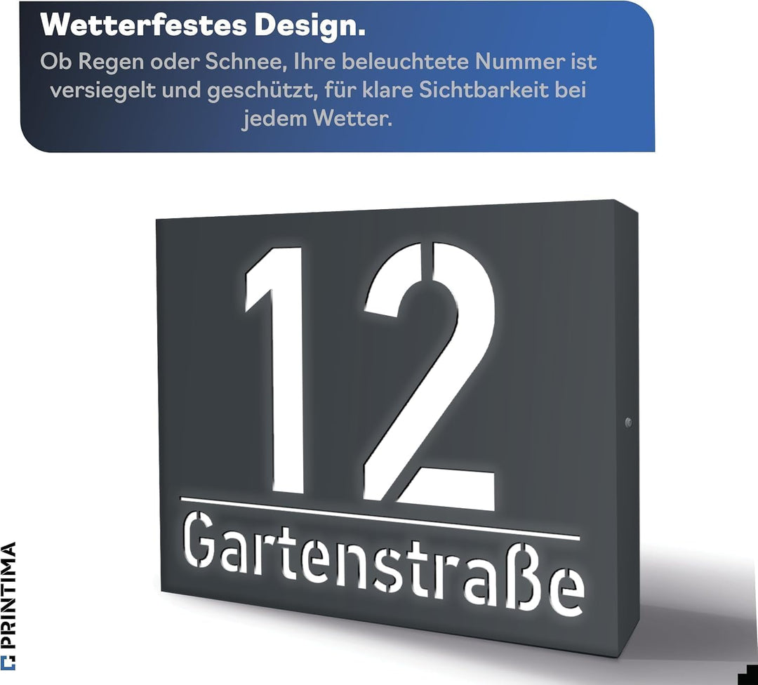 40x30cm Personalisieren Sie Ihre Modern Hausnummer Beleuchtet LED, 230V mit Dämmerungssensor, Hausnu