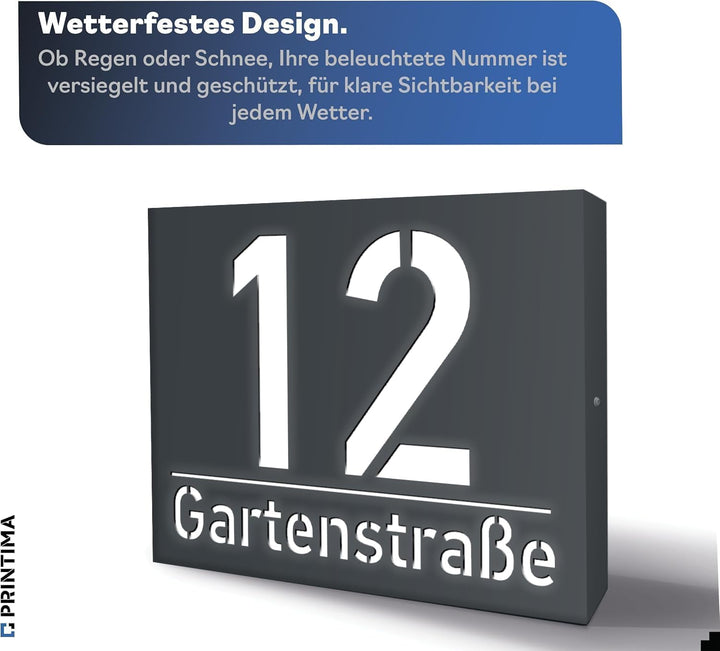 40x30cm Personalisieren Sie Ihre Modern Hausnummer Beleuchtet LED, 230V mit Dämmerungssensor, Hausnu
