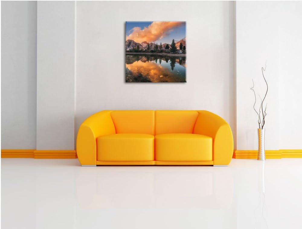 Pixxprint Bunte Dolomiten am See Limides, Format: 70x70 auf Leinwand, 70x70