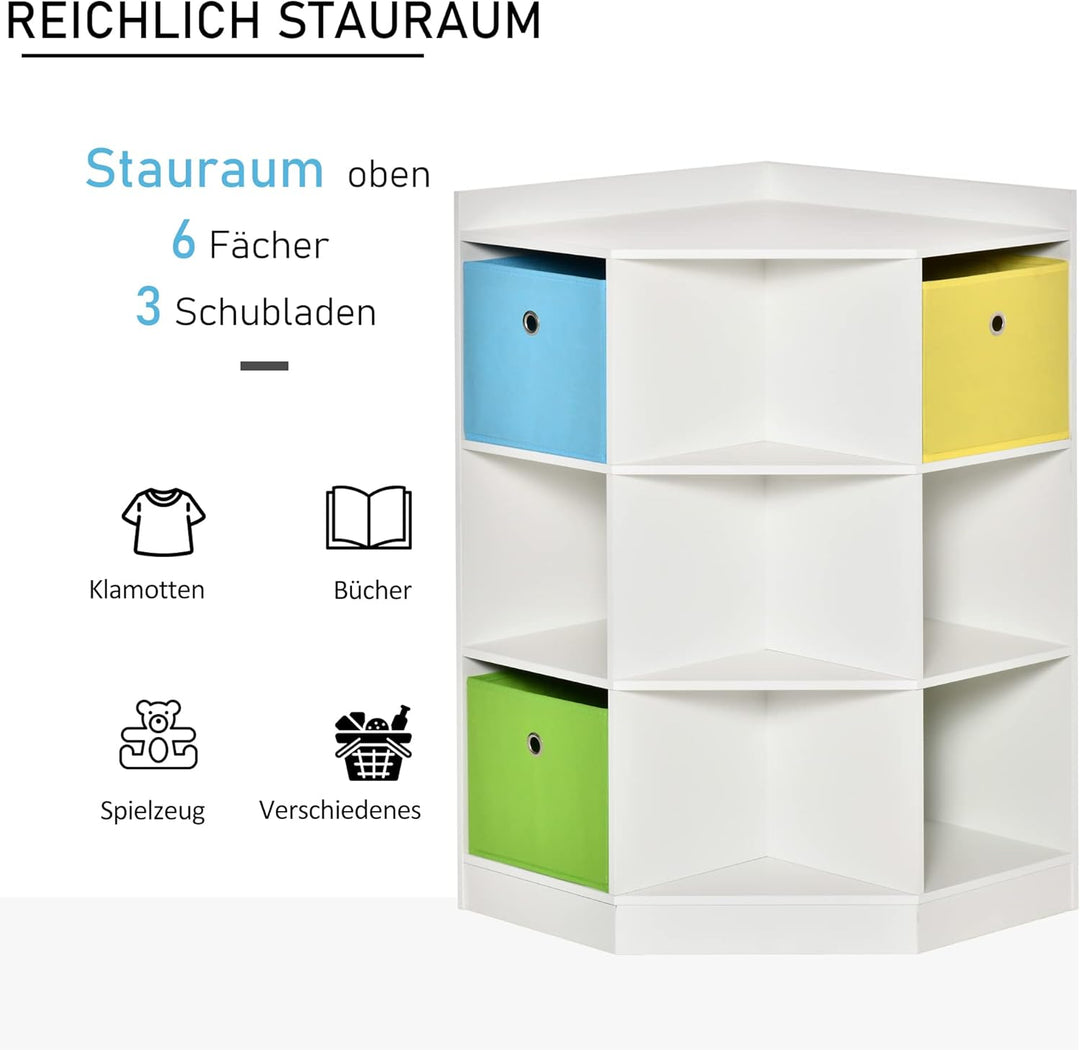 HOMCOM Kinderregal Bücherregal für Kinder Spielzeug-Organizer Kinderzimmerregal mit 3 Aufbewahrungsb