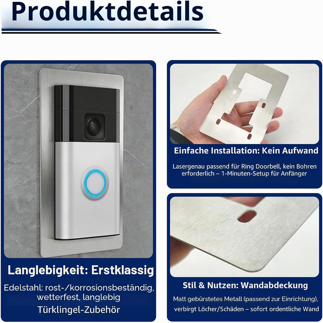 Blende Edelstahl für Ring Video Doorbell - Halterung für Video Klingel mit Kamera, Geeignet für Ring