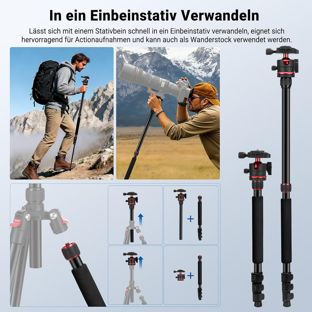 NEEWER Basics 72" / 182cm Reisestativ Einbeinstativ kompakter Leichter tragbarer Kamera Stativ Ständ