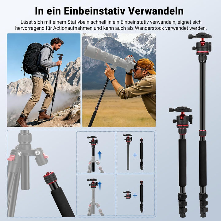 NEEWER Basics 72" / 182cm Reisestativ Einbeinstativ kompakter Leichter tragbarer Kamera Stativ Ständ