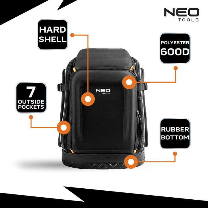 NEO TOOLS Elektriker Werkzeugrucksack 31-tlg. - mit Werkzeugen für einen Elektriker | 26 Taschen, Mo