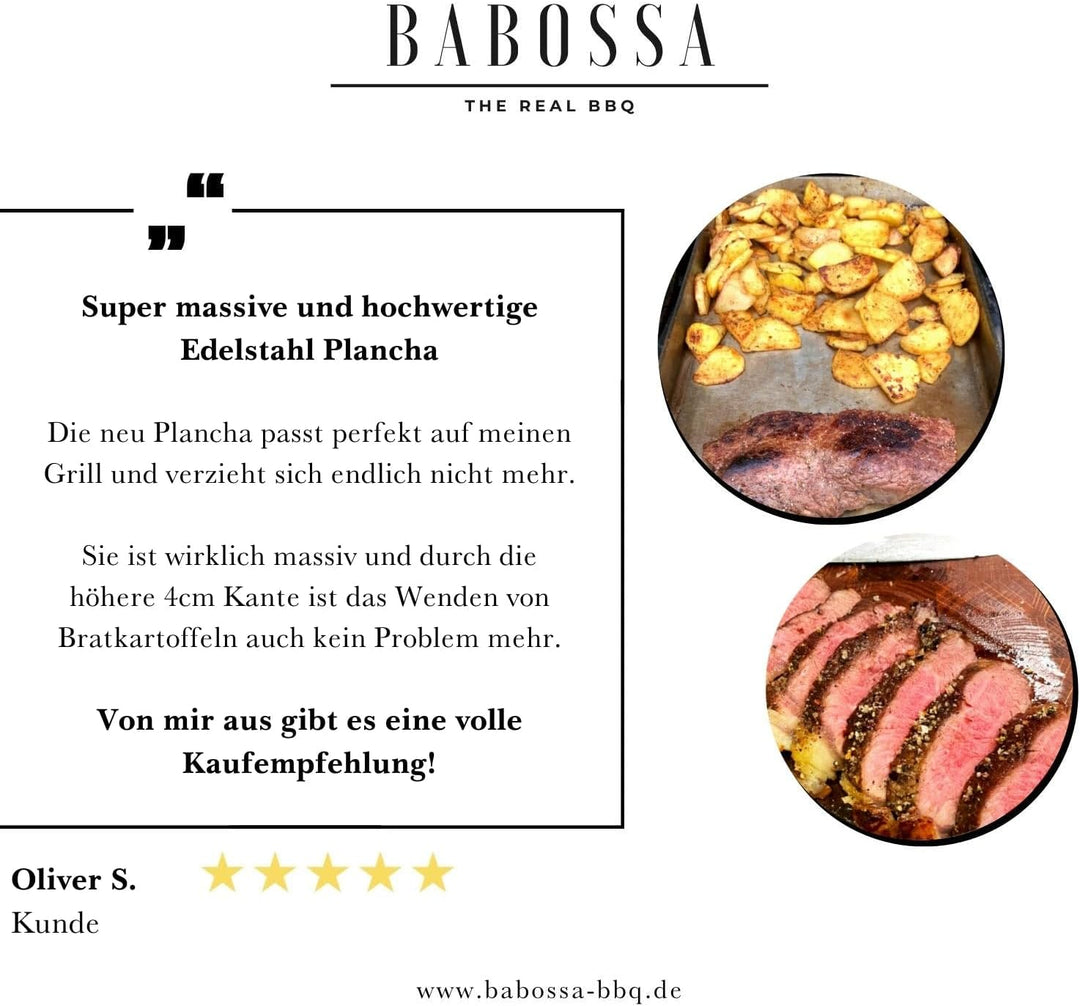 BABOSSA Grill Plancha aus V2A Edelstahl 30 x 45 cm – Erstklassige Verarbeitung & perfekte Hitzeverte