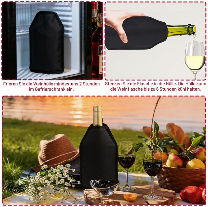 Kühlmanschette Wein, 2 Stück Weinkühler Manschette, Schwarz Flaschenkühler für Unterwegs, Wiederverw
