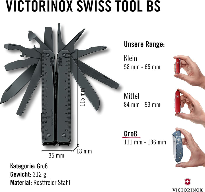 Victorinox Multifunktionstool, Swiss Tool BS mit Nylon-Gürteletui, Taschen Werkzeug, 27 Funktionen,