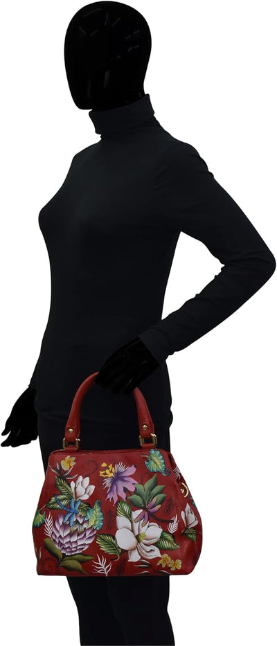 Anuschka Handbemalte Satchel Tasche mit mehreren Fächern aus Echtleder Crimson Garden, Crimson Garde