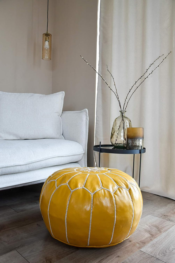 Poufs&Pillows Premium Echt Leder Pouf - Handgefertigt - Gefüllt geliefert - Ottoman, Sitzsack, Fussh