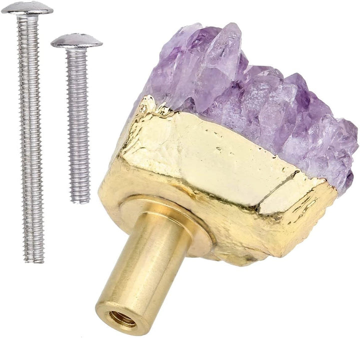 KYEYGWO 4 Stück Natürlich Amethyst Drusen Möbelknöpfe, Unregelmässig Kristall Schubladenknöpfe Stein