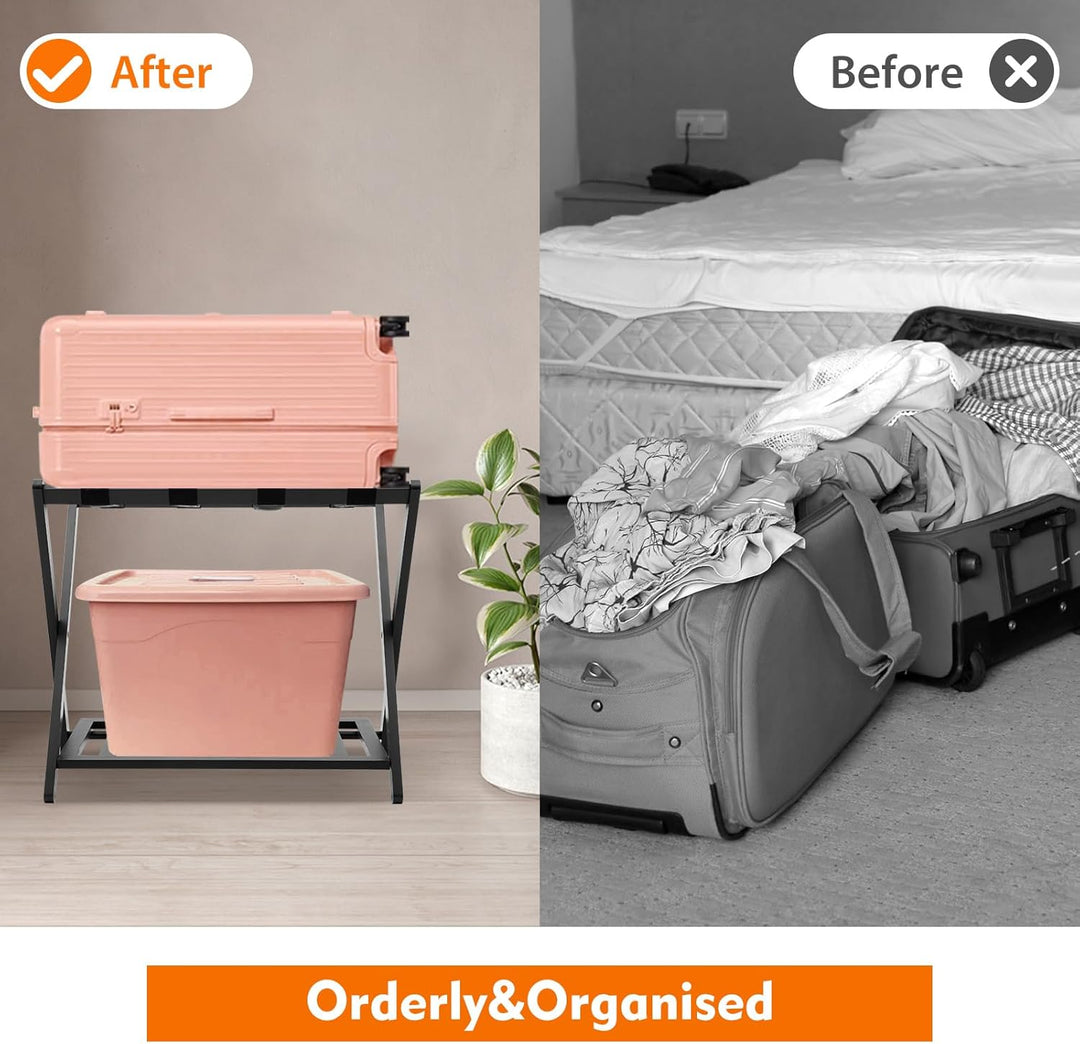 2 Ebenen Kofferständer Klappbar, Klappbarer Gepäckständer aus Bambus, Reiseaufbewahrung Ständer, Rei