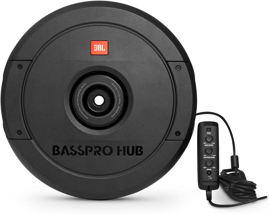 JBL BassPro Hub 11" Reserverad Aktiv Subwoofer Auto Set - 300 Watt Auto Subwoofer mit eingebautem Ve