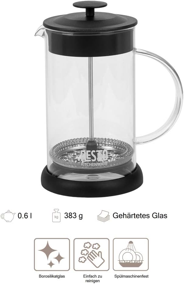 RESTO 90501 French Press System Tee und Kaffeebereiter aus hitzebeständigem Borsilikatglas mit Glasg