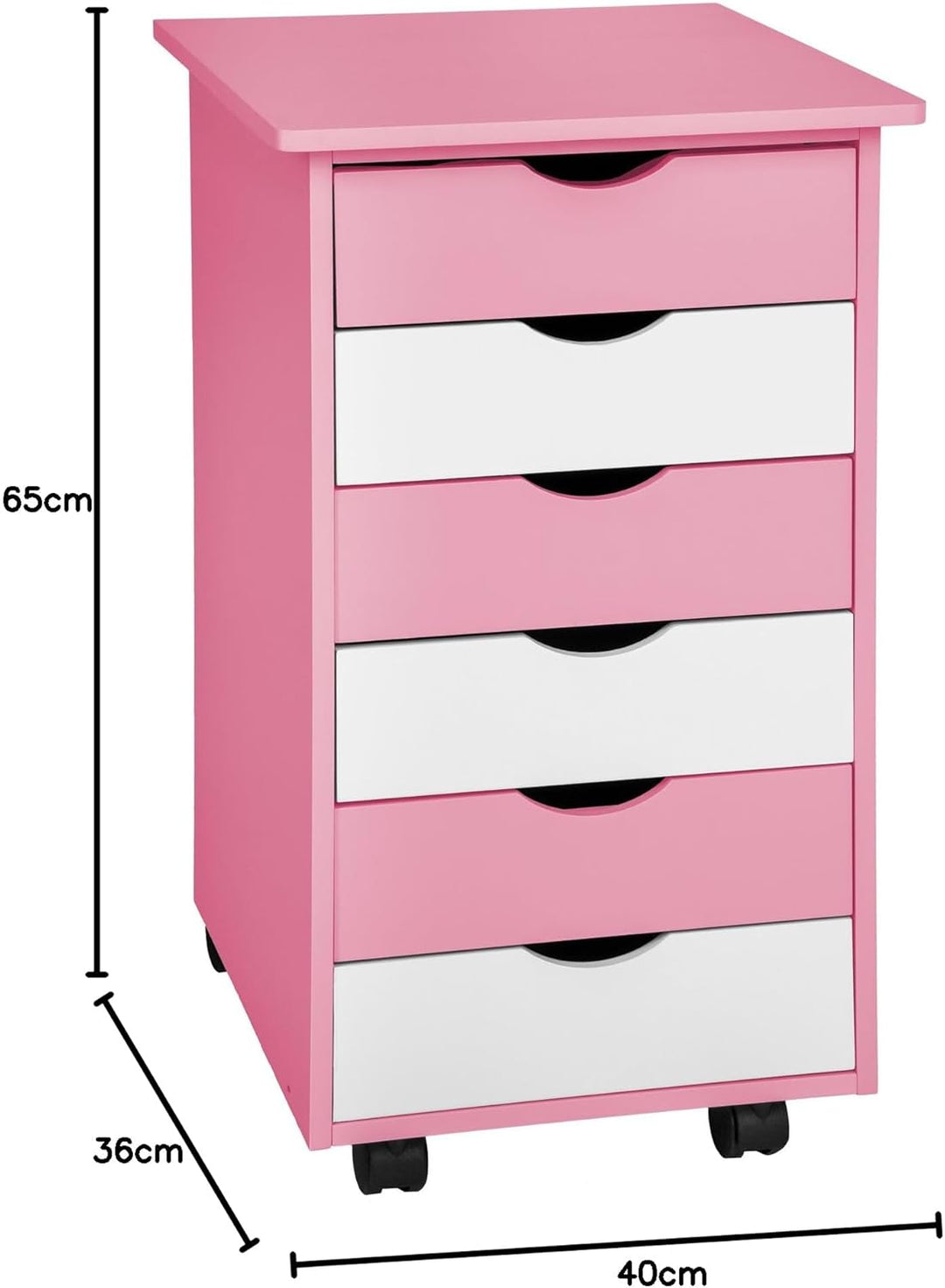TecTake 800055 Rollcontainer mit Rollen und 6 Schubladen - diverse Farben - (Pink | Nr. 400924), Pin
