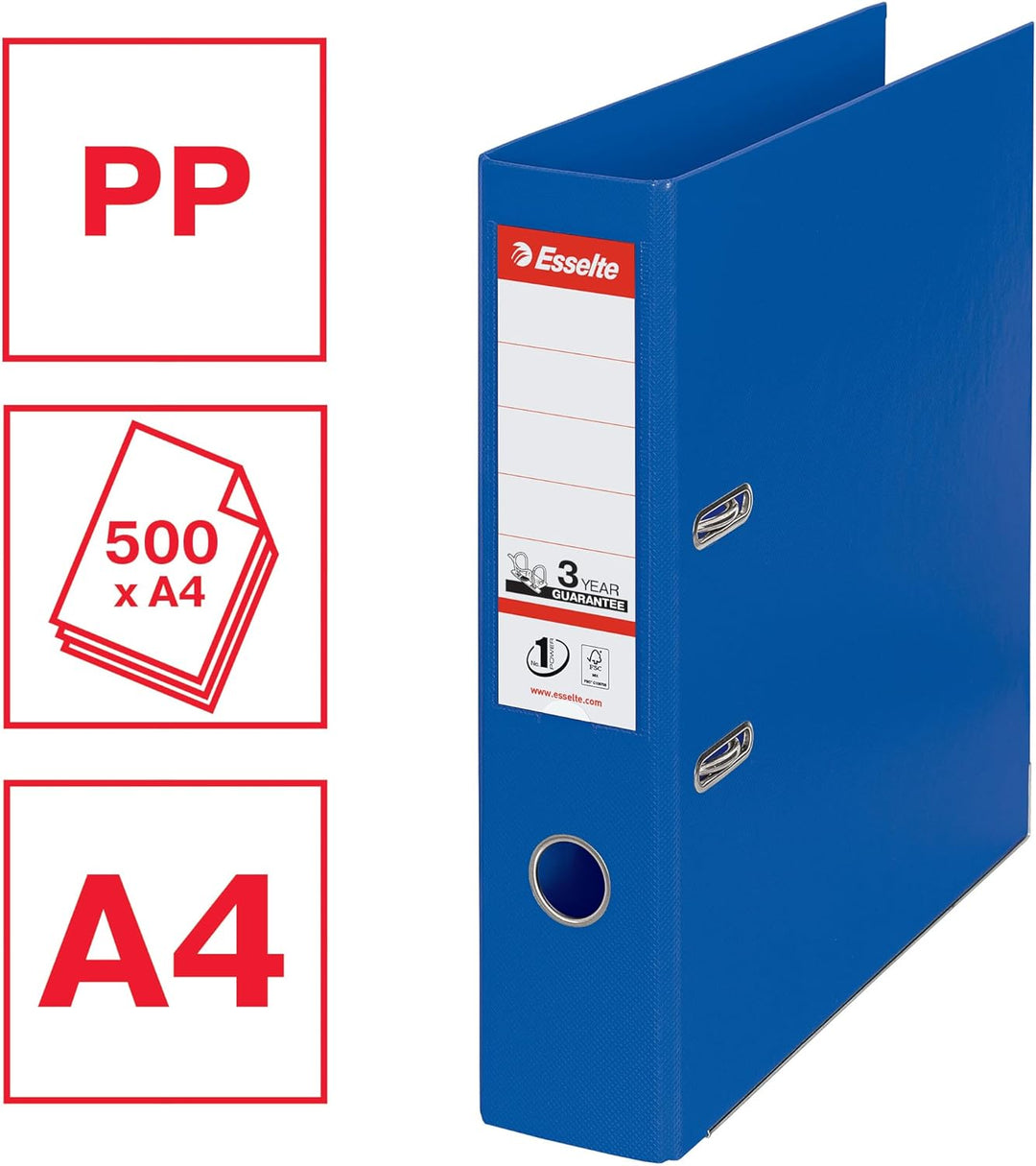 Esselte Ordner breit, DIN A4, 10er Pack, 7,5 cm Rückenbreite, Kunststoff-Ordner, Blau, Vivida, 81135