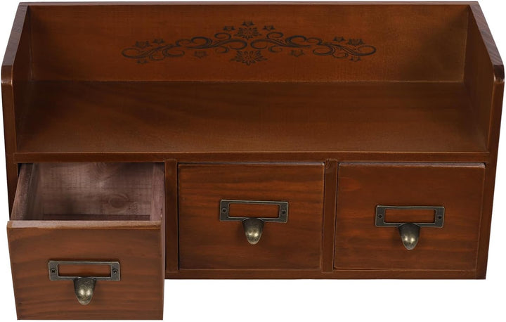 Schreibtisch Organizer Schubladenbox Holz Vintage 38.5*14.5*18.5cm Aufbewahrungsbox Mit 3 Schubladen