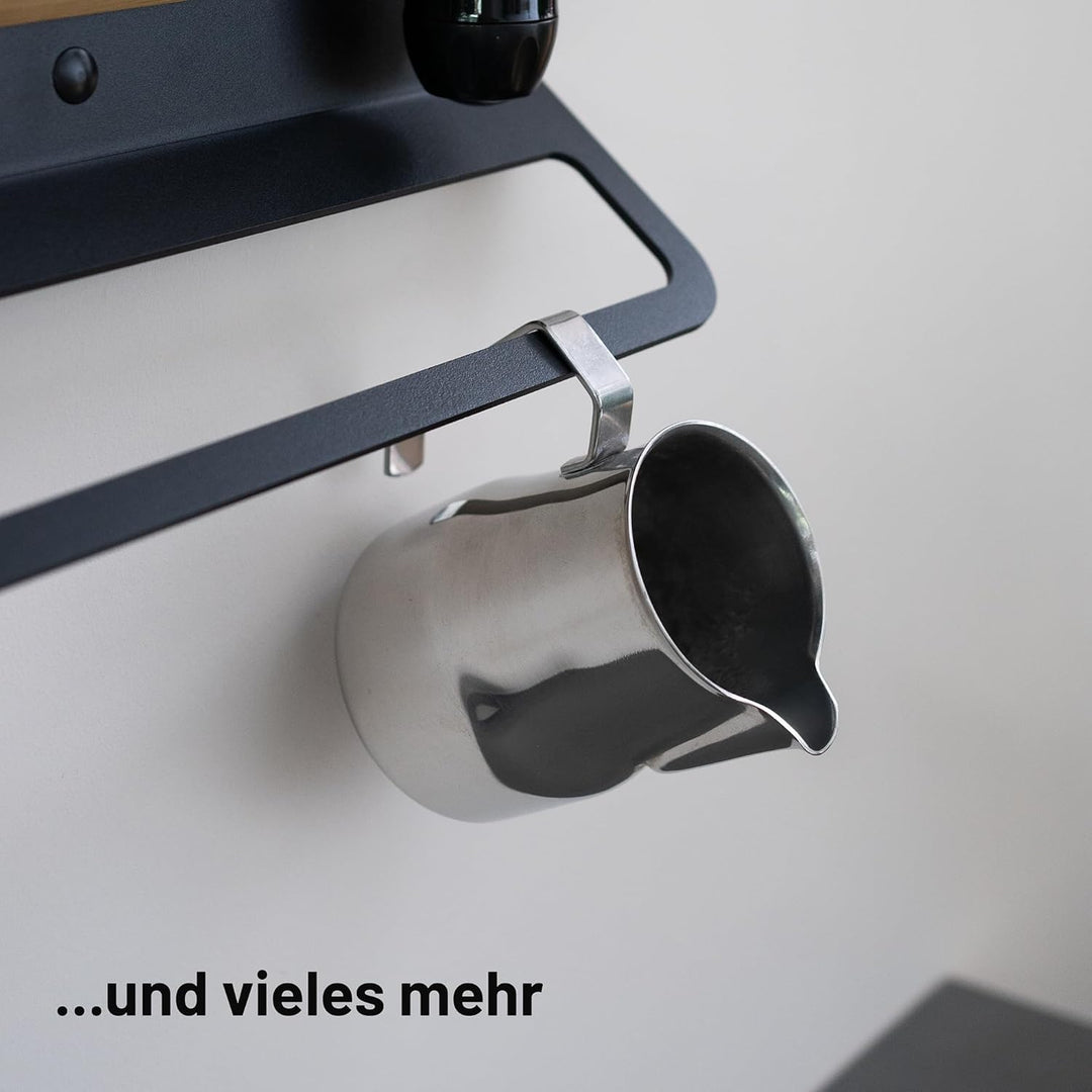 FLATE Barista Regal für Siebträger, Tamper und Barista Zubehör in schwarz (Wandhalterung für Kaffeez