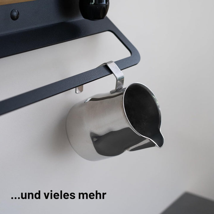 FLATE Barista Regal für Siebträger, Tamper und Barista Zubehör in schwarz (Wandhalterung für Kaffeez