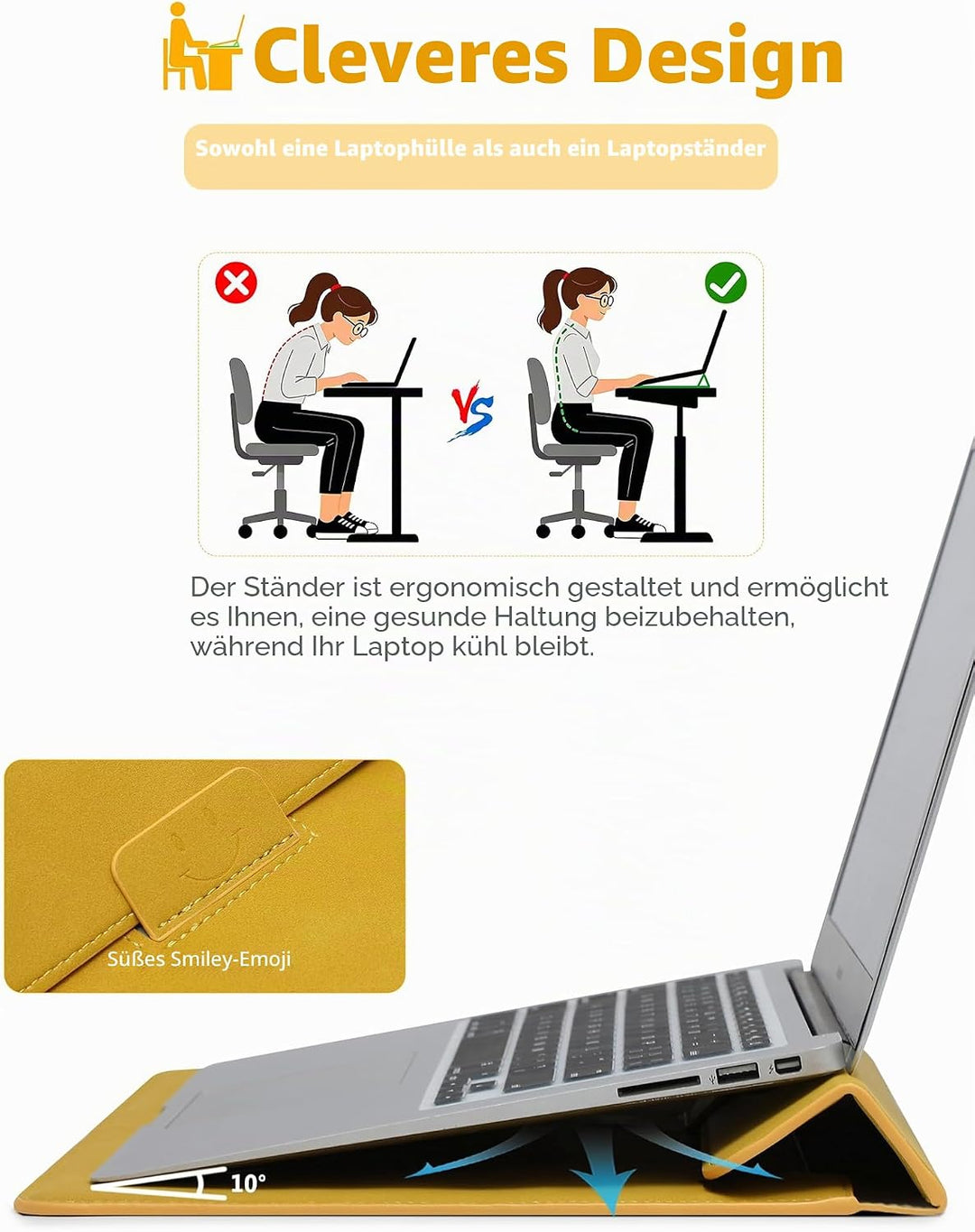 HYZUO 13,3-14 Zoll Laptop Hülle Tasche mit Standfunktion für MacBook Pro 14 M5/M4/M3/M2/M1 2026-2021