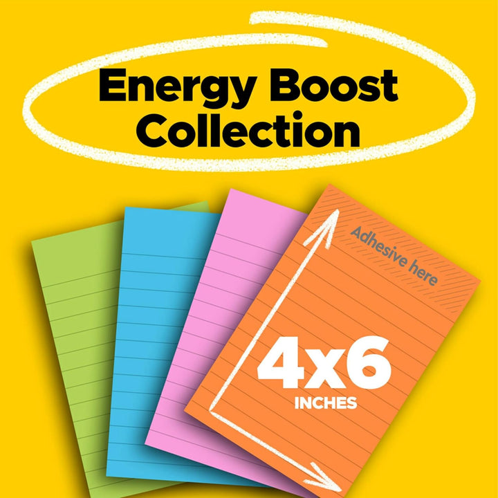 Post-it Super Haftnotizen, 10,2 x 15,2 cm, 4 Blöcke, 2 x die Haftkraft, Energy Boost Collection, hel