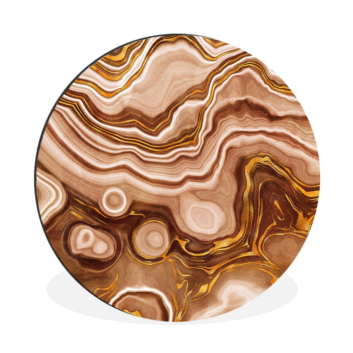 MuchoWow Wandbild Rund Wanddeko Deko Wohnzimmer Bilder 90x90 cm Gold - Achat-Geode - Steine - Braun,