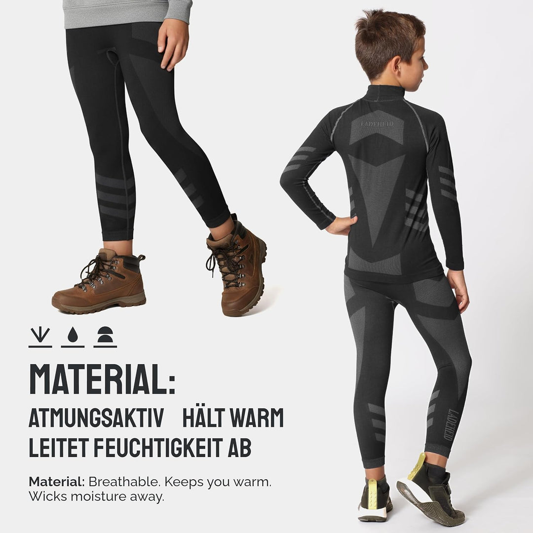 Ladeheid Skiunterwäsche Kinder Funktionsunterwäsche Set Langarm Shirt Lange Unterhose Thermoaktiv LA