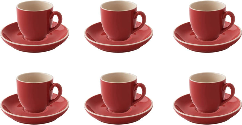 palmer colors Kaffeetassen - 6er-Set, Porzellan, rot, 14 cl – 12 cm moderne, kompakte Form, für Kaff