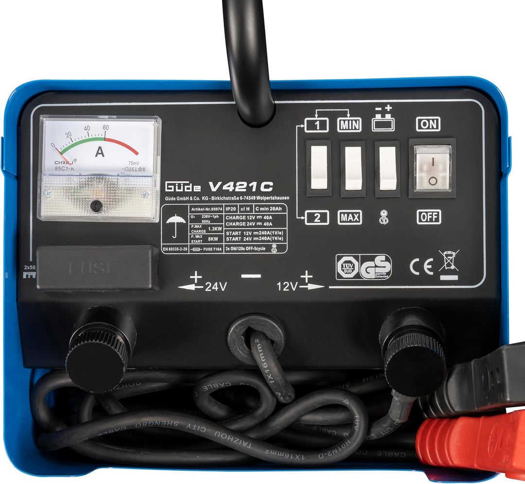 Güde 85074 Batterielader V 421 C (230 V, 8000 W Netzleistung, 12/24 V Ausgangsspannung, 20-800 Ah Ba