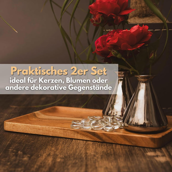 Holztablett Viereckig aus Akazie - 2er Set 20 x 20 cm Gross/Dekotablett Holz Rechteckig/Holzbrett Sc