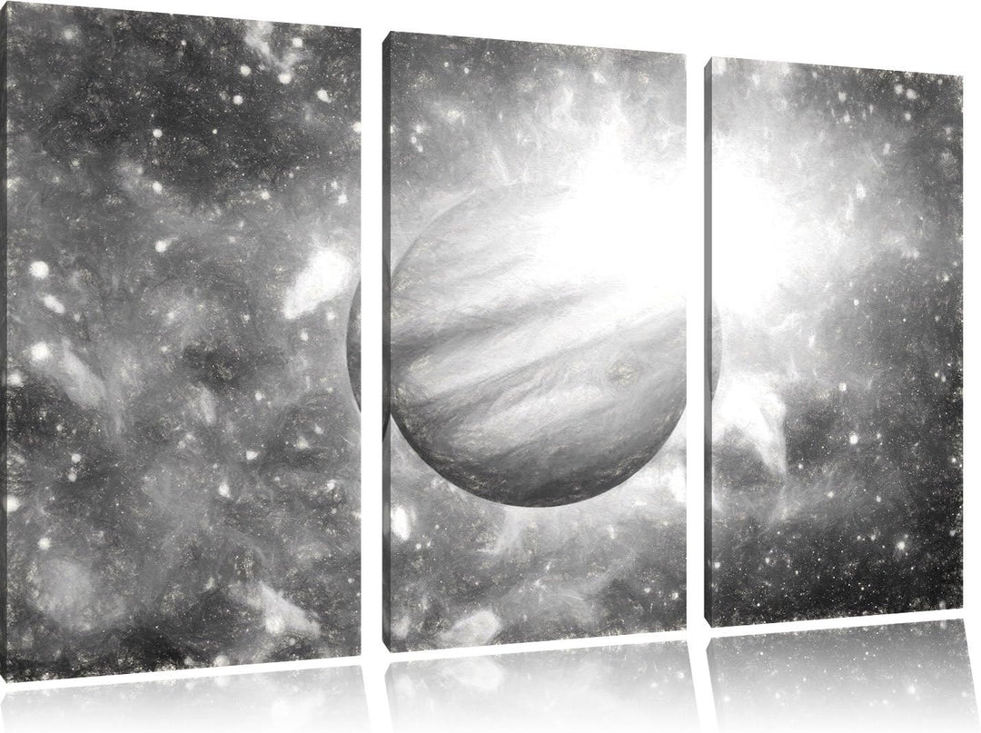 Pixxprint Planet Jupiter im Universum Kunst als Leinwandbild/Grösse: 3 Teilig (120x80 cm) cm/Wandbil