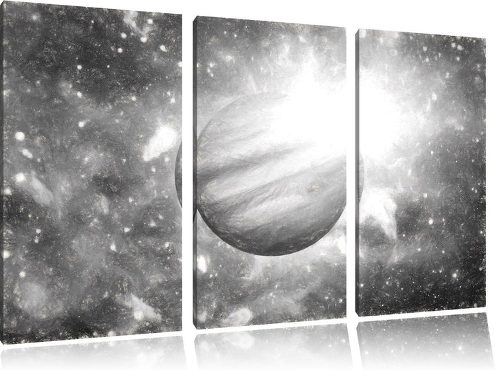 Pixxprint Planet Jupiter im Universum Kunst als Leinwandbild/Grösse: 3 Teilig (120x80 cm) cm/Wandbil
