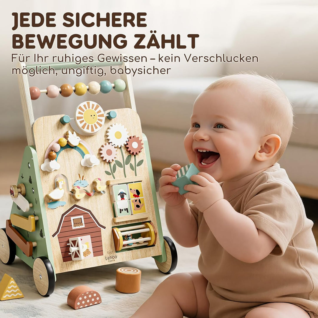 Lauflernwagen, Bauernhof Lauflernhilfe mit 10-in-1 Activity Center, Gehhilfe Baby, Lauflernwagen Hol