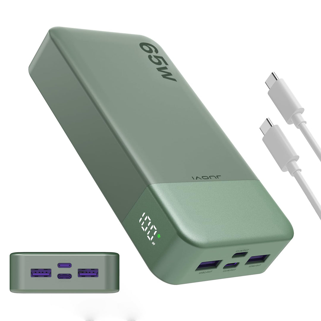 JUOVI Power Bank 65W, Powerbank 20000mAh, Laptop powerbank schnellladefunktion 2 USB-C und 2 USB-A,