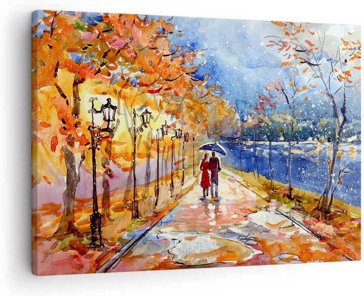 Bilder auf Leinwand Park Paar Baum Leinwandbild mit Rahmen 70x50cm Wandbilder Dekoration Wohnzimmer