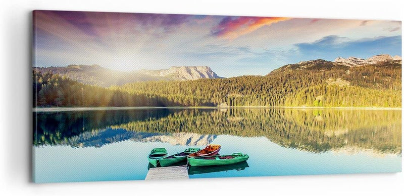 Wandbilder Dekoration Wohnzimmer See Berge Wasser Panorama Bilder auf Leinwand 120x50cm Leinwandbild