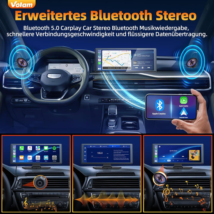 Volam 9.26 Zoll CarPlay Bildschirm,Tragbares Autoradios kompatibel mit Apple CarPlay&Android Auto,Ca