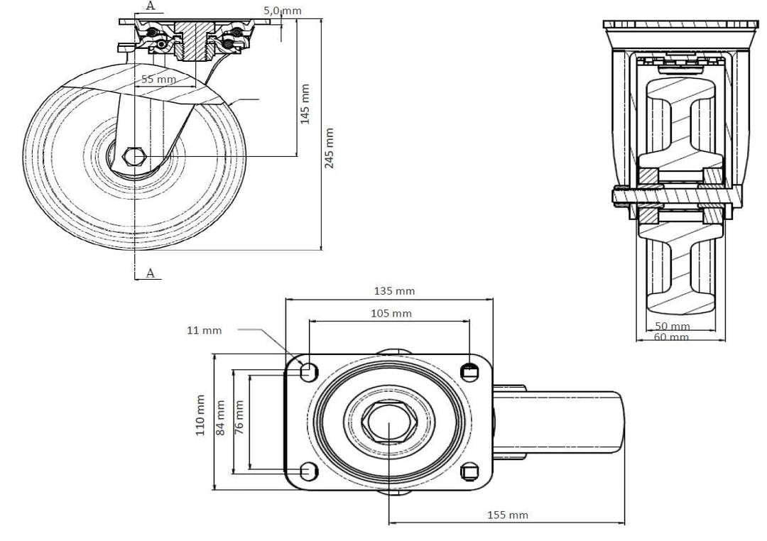der ROLLENDE SHOP - Lenkrolle Durchmesser 200 mm - Serie Z0Z0 Doppelkugellager