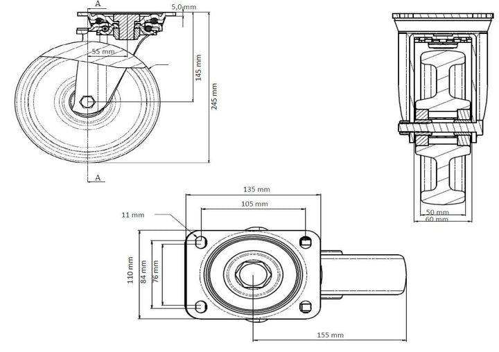 der ROLLENDE SHOP - Lenkrolle Durchmesser 200 mm - Serie Z0Z0 Doppelkugellager