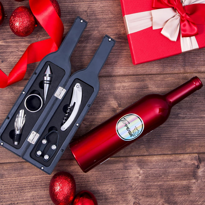 Kato Wein Accessories Geschenkset -Weinflaschen-Korkenzieheröffner-Kit, Tropfring, Folienschneider,