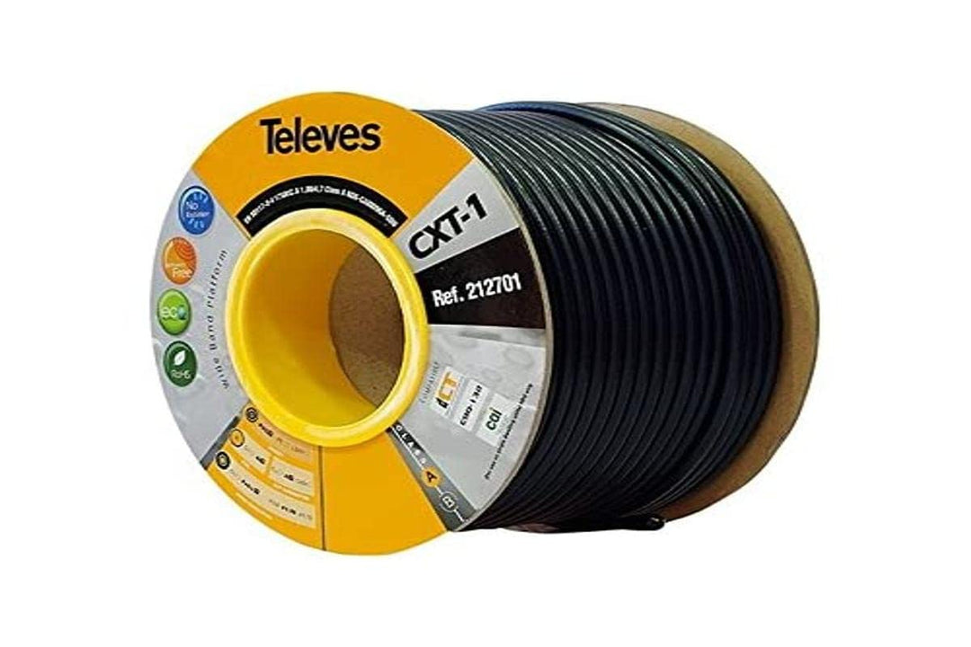 Televes 212701, Koaxialkabel Kupfer CXT1, Schwarz, PVC (Holz Spule 100 m)