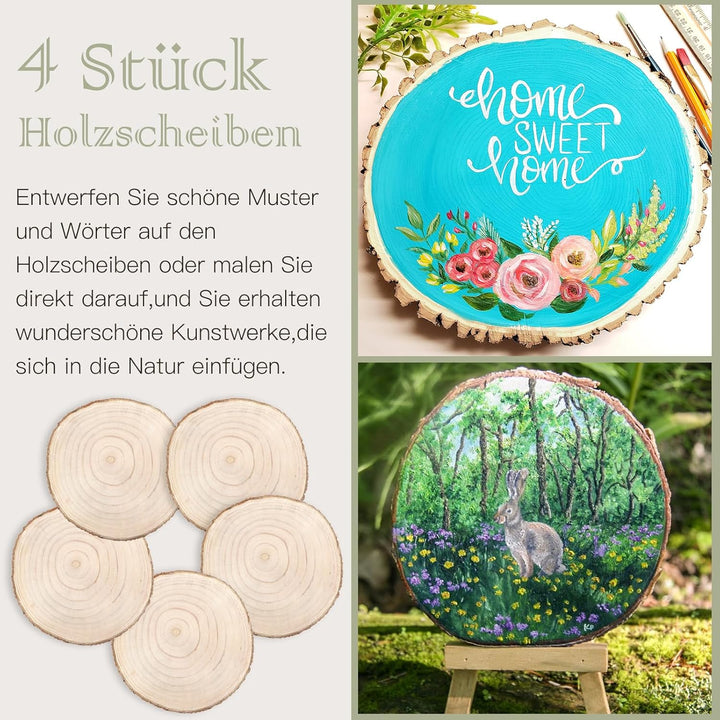 Holzscheiben 4 Stück, 18–20 cm und eine dicke von 15 mm Baumscheibe Holzplatte Rund für Tafelaufsätz