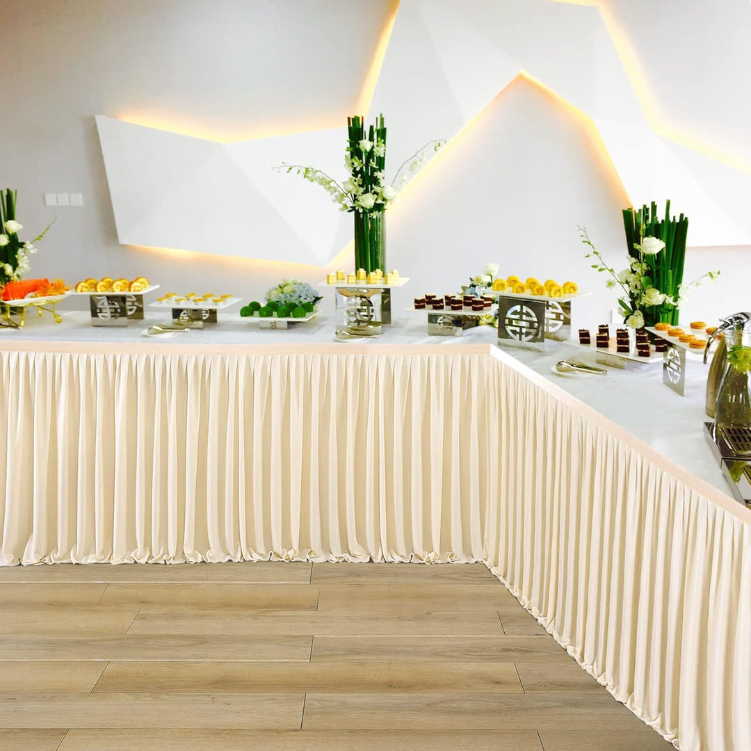 427cm Elfenbein Polyester Tischröcke für Rechteck Tische, Faltenfreie Rüschen Falten Tuch Tutu Tisch