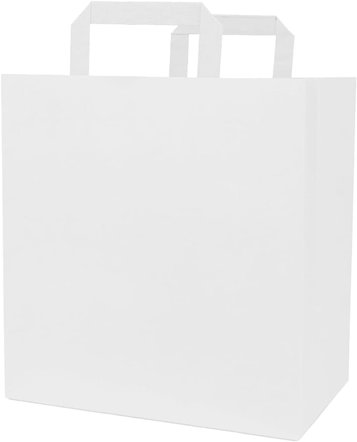 verpacking 250 Papiertragetaschen mit Flachhenkel 27 x 32 x 17 cm Weiss - Papiertüten Bio Papiertasc