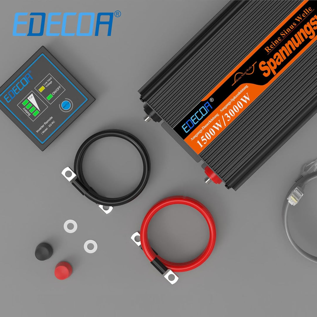 EDECOA Spannungswandler 24v 230v Wechselrichter Reiner Sinus 1500w 24v 220v Konverter 24v auf 230v m