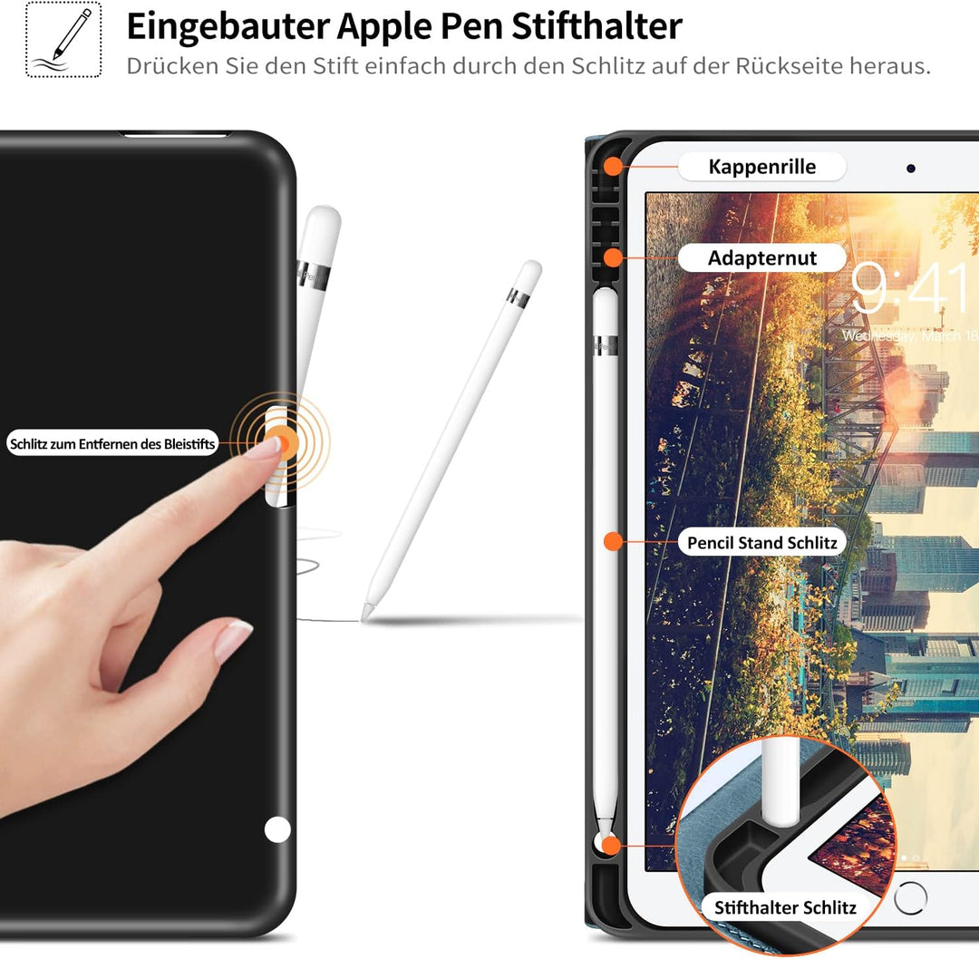HOLIMET Hülle für iPad 9./8./7. Generation(2021/2020/2019) 10,2 Zoll mit Stifthalter, PU-Leder Schut