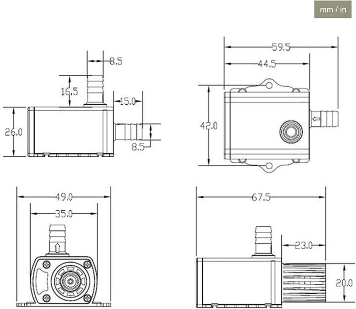 Tauchpumpe DC 0‑400 L/H, Teichpumpe, Extrem Leise, mit Trockenbrennschutz, Mikrobürstenlos, für Spri