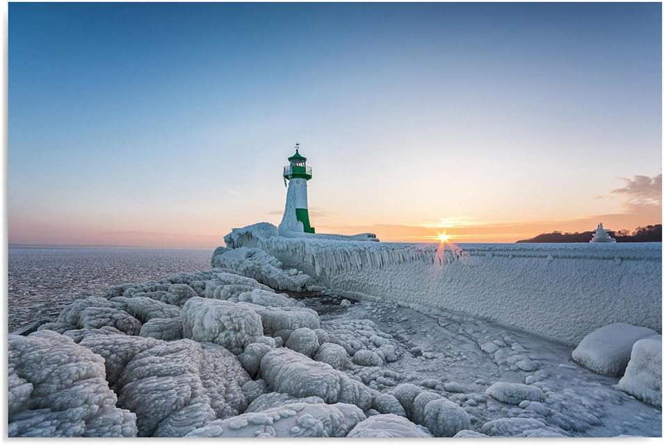 Feeby. Wandbilder - 1 Teilig- 78x118 cm - Bilder Kunstdrucke Deko Panel, LEUCHTTURM, MEER, NATUR, GR